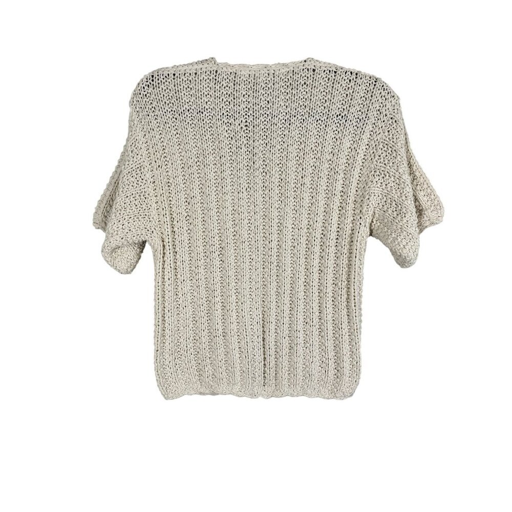 Retro Knit Sweater Beige M Neutral Coastal Preppy Resort Layering Woven Chic 80s - Picture 6 of 8
